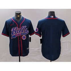Men Buffalo Bills Blank Navy With Patch Cool Base Stitched Baseball Jersey 1