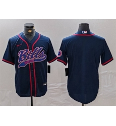 Men Buffalo Bills Blank Navy With Patch Cool Base Stitched Baseball Jersey