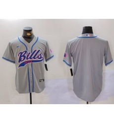 Men Buffalo Bills Grey Team Blank Cool Base Stitched Baseball Jersey