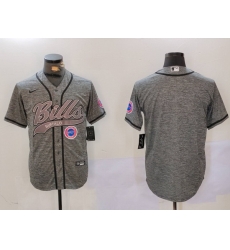 Men Buffalo Bills Grey Team Blank Cool Base Stitched Baseball Jersey 9