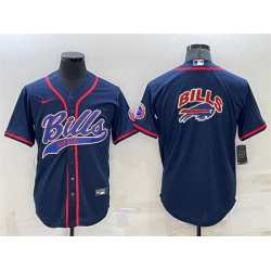 Men Buffalo Bills Navy Team Big Logo With Patch Cool Base Stitched Baseball Jersey