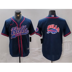 Men Buffalo Bills Navy Team Big Logo With Patch Cool Base Stitched Baseball Jersey