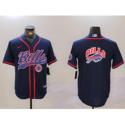 Men Buffalo Bills big logo Navy Team Cool Base Stitched Baseball Jersey