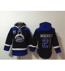 Men New York Mets 21 Max Scherzer Black Blue Ageless Must Have Lace Up Pullover Hoodie