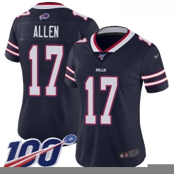 Bills #17 Josh Allen Navy Women Stitched Football Limited Inverted Legend 100th Season Jersey