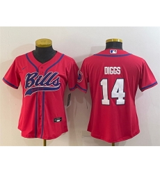 Women Buffalo Bills 14 Stefon Diggs Red With Patch Cool Base Stitched Baseball Jersey