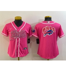 Women Buffalo Bills Pink Team Big Logo With Patch Cool Base Stitched Baseball Jersey