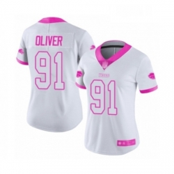 Womens Buffalo Bills 91 Ed Oliver Limited White Pink Rush Fashion Football Jersey