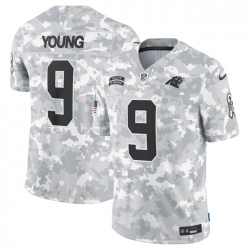 Men Carolina Panthers 9 Bryce Young 2024 Arctic Camo Salute To Service Limited Stitched Football Jersey