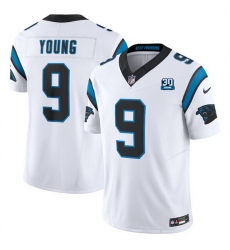 Men Carolina Panthers 9 Bryce Young White 2024 30th Anniversary Patch F U S E  Vapor Limited Stitched Football Jersey