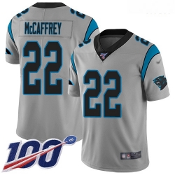 Panthers 22 Christian McCaffrey Silver Men Stitched Football Limited Inverted Legend 100th Season Jersey