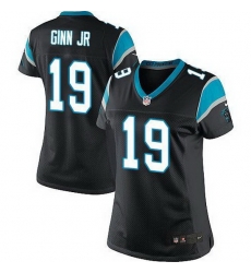 Nike Panthers #19 Ted Ginn Jr Black Team Color Womens Stitched NFL Elite Jersey