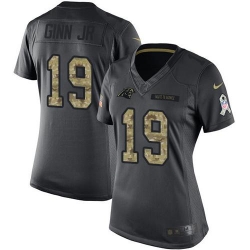 Nike Panthers #19 Ted Ginn Jr Black Womens Stitched NFL Limited 2016 Salute to Service Jersey