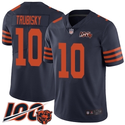 Men Chicago Bears 10 Mitchell Trubisky Limited Navy Blue Rush Vapor Untouchable 100th Season Football Jersey