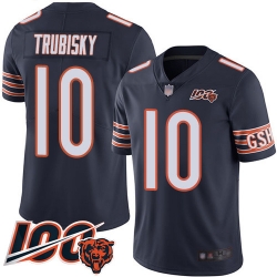 Men Chicago Bears 10 Mitchell Trubisky Navy Blue Team Color 100th Season Limited Football Jersey