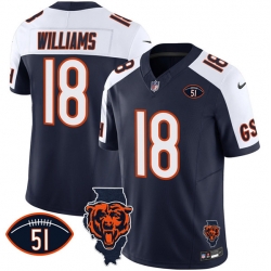 Men Chicago Bears 18 Caleb Williams Navy White F U S E  With Illinois And No  51 Patch Stitched Football Jersey