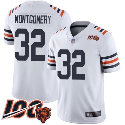 Men Chicago Bears 32 David Montgomery White 100th Season Limited Football Jersey