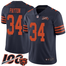 Men Chicago Bears 34 Walter Payton Limited Navy Blue Rush Vapor Untouchable 100th Season Football Jersey