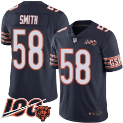 Men Chicago Bears 58 Roquan Smith Navy Blue Team Color 100th Season Limited Football Jersey