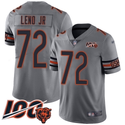 Men Chicago Bears 72 Charles Leno Limited Silver Inverted Legend 100th Season Football Jersey