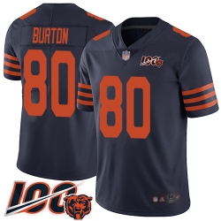 Men Chicago Bears 80 Trey Burton Limited Navy Blue Rush Vapor Untouchable 100th Season Football Jersey