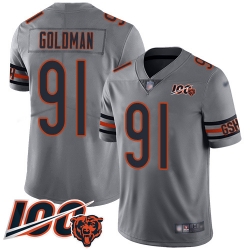 Men Chicago Bears 91 Eddie Goldman Limited Silver Inverted Legend 100th Season Football Jersey