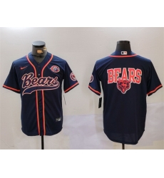 Men Chicago Bears Navy Team Big Logo With Patch Cool Base Stitched Baseball Jersey