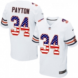 Mens Nike Chicago Bears 34 Walter Payton Elite White Road USA Flag Fashion NFL Jersey