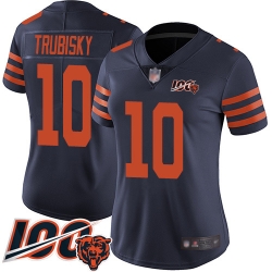 Women Chicago Bears 10 Mitchell Trubisky Limited Navy Blue Rush Vapor Untouchable 100th Season Football Jersey