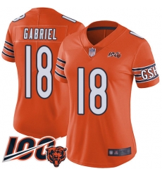 Women Chicago Bears 18 Taylor Gabriel Orange Alternate 100th Season Limited Football Jersey