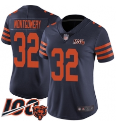 Women Chicago Bears 32 David Montgomery Limited Navy Blue Rush Vapor Untouchable 100th Season Football Jersey