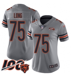 Women Chicago Bears 75 Kyle Long Limited Silver Inverted Legend 100th Season Football Jersey