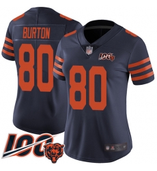 Women Chicago Bears 80 Trey Burton Limited Navy Blue Rush Vapor Untouchable 100th Season Football Jersey