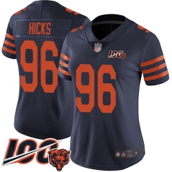 Women Chicago Bears 96 Akiem Hicks Limited Navy Blue Rush Vapor Untouchable 100th Season Football Jersey