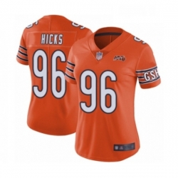 Womens Chicago Bears 96 Akiem Hicks Orange Alternate 100th Season Limited Football Jersey