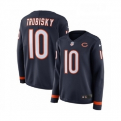 Womens Nike Chicago Bears 10 Mitchell Trubisky Limited Navy Blue Therma Long Sleeve NFL Jersey