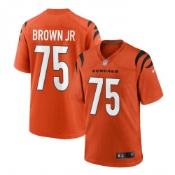 Men Cincinnati Bengals 75 Orlando Brown Jr Orange Stitched Game Jersey