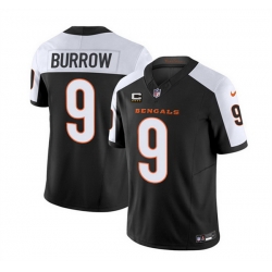 Men Cincinnati Bengals 9 Joe Burrow 2023 F U S E  Black White With 4 Star C Patch Vapor Untouchable Limited Stitched Jersey