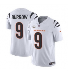 Men Cincinnati Bengals 9 Joe Burrow White 2023 F U S E  With 4 Star C Patch Vapor Untouchable Limited Stitched Jersey