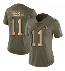 Bengals #11 John Ross III Olive Gold Women Stitched Football Limited 2017 Salute to Service Jersey