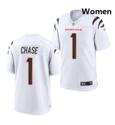 Women Cincinnati Bengals #1 Ja'Marr Chase White 2021 Game Football Jersey