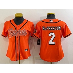 Women Cincinnati Bengals 2 Evan McPherson Orange With Patch Cool Base Stitched Baseball Jersey