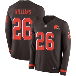 Browns 26 Greedy Williams Brown Team Color Men Stitched Football Limited Therma Long Sleeve Jersey