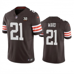 Men Cleveland Browns 21 Denzel Ward Brown 2023 F U S E  With Jim Brown Memorial Patch Vapor Untouchable Limited Stitched Jersey