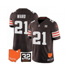 Men Cleveland Browns 21 Denzel Ward Brown 2023 F U S E  With Jim Brown Memorial Patch Vapor Untouchable Limited Stitched Jersey