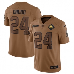 Men Cleveland Browns 24 Nick Chubb 2023 Brown Salute To Service Limited Stitched Jersey