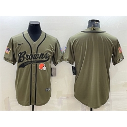 Men Cleveland Browns Blank Olive 2022 Salute To Service Cool Base Stitched Baseball Jersey