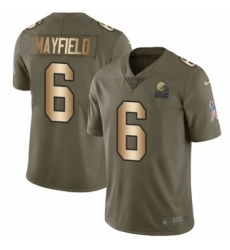 Mens Nike Cleveland Browns 6 Baker Mayfield Limited Olive Gold 2017 Salute to Service NFL Jersey