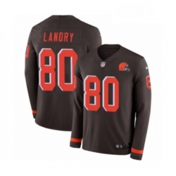 Mens Nike Cleveland Browns 80 Jarvis Landry Limited Brown Therma Long Sleeve NFL Jersey