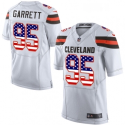 Mens Nike Cleveland Browns 95 Myles Garrett Elite White Road USA Flag Fashion NFL Jersey